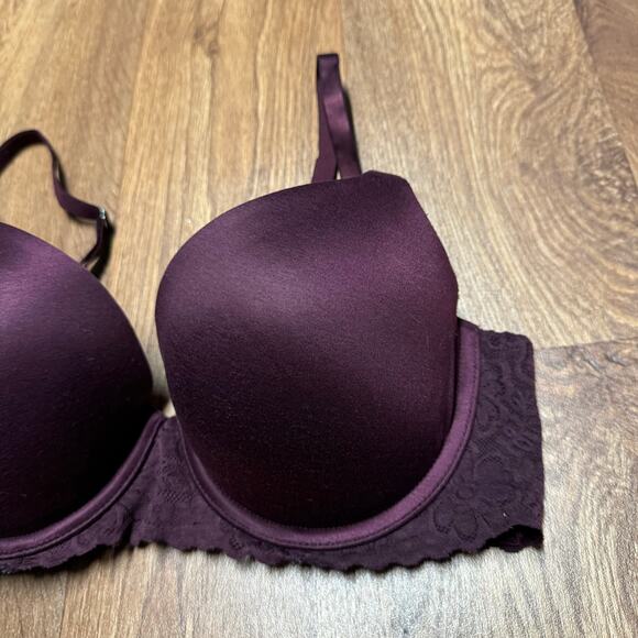 Aerie Sunnie Push Up Bra Size 34D Maroon Dark Cherry Red Lace Underwire - Picture 3 of 6